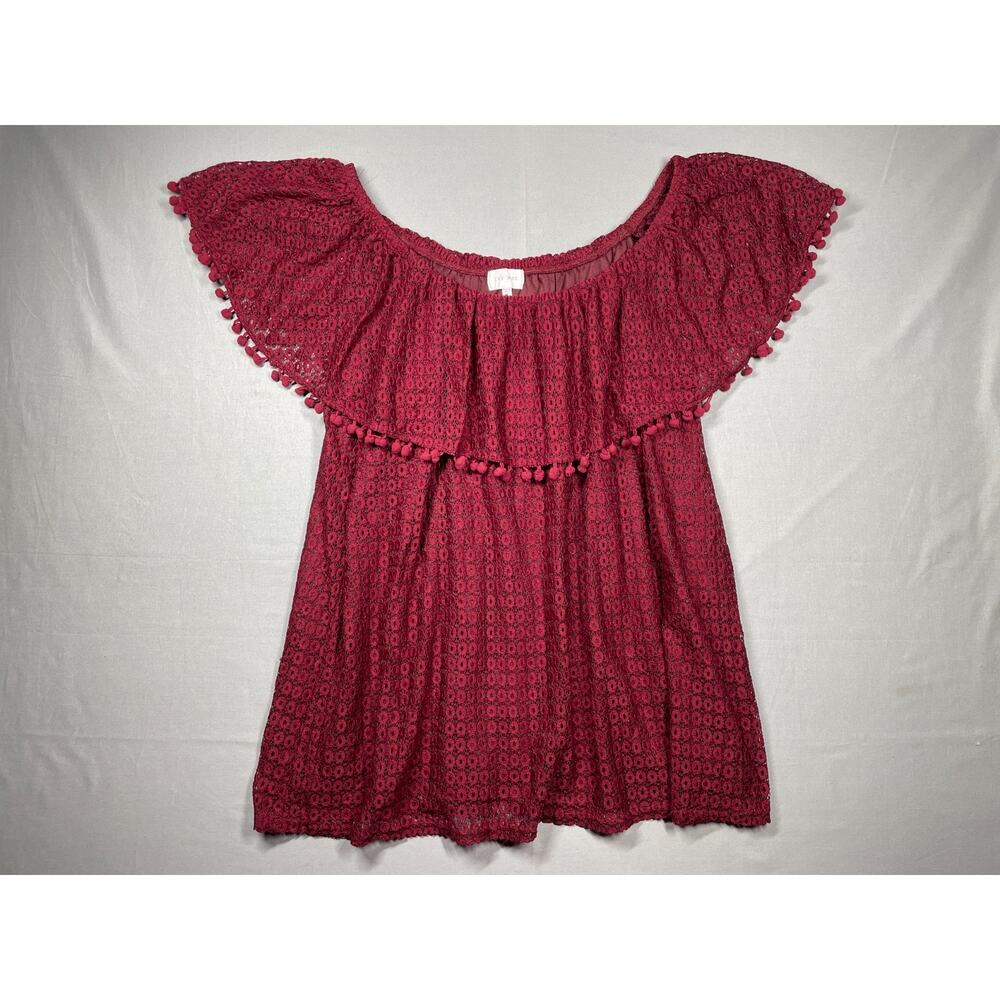 Ivy Rose Women's Burgundy Sleeveless Lace Off Shoulder Ruffle Tank Top Size 2x